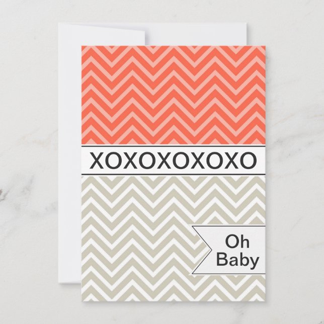 Trendy Chevron XOXO Baby Shower Invitation Neutral (Front)