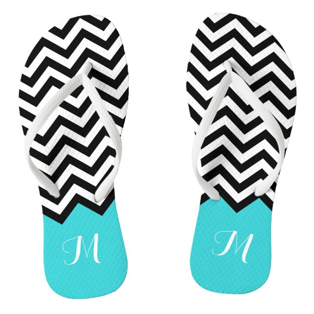 Trendy Chevron Zigzag Monogram Stylish Aqua Green Jandals (Footbed)