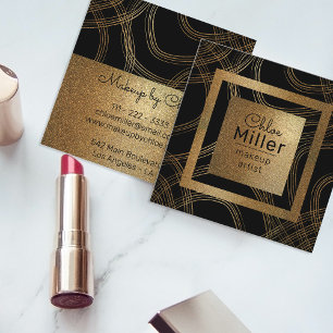 Trendy Chic Black And Bronze Glitter Makeup Artist Square Business Card