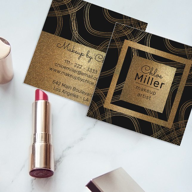 Trendy Chic Black And Bronze Glitter Makeup Artist Square Business Card (Creator Uploaded)