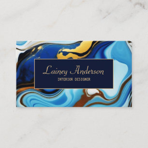 Trendy chic Blue yellow Gold faux marble Business Card