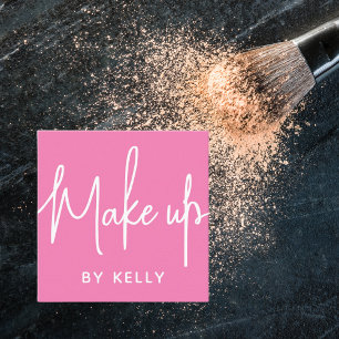 Trendy Chic Bold Pink Script Make up artist Square Business Card