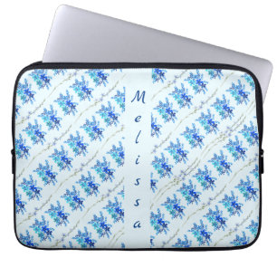 Trendy Chic Botanical Blue Watercolor Flowers Laptop Sleeve