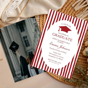 Trendy Chic Bow Minimalist Stripe  Graduation Invitation