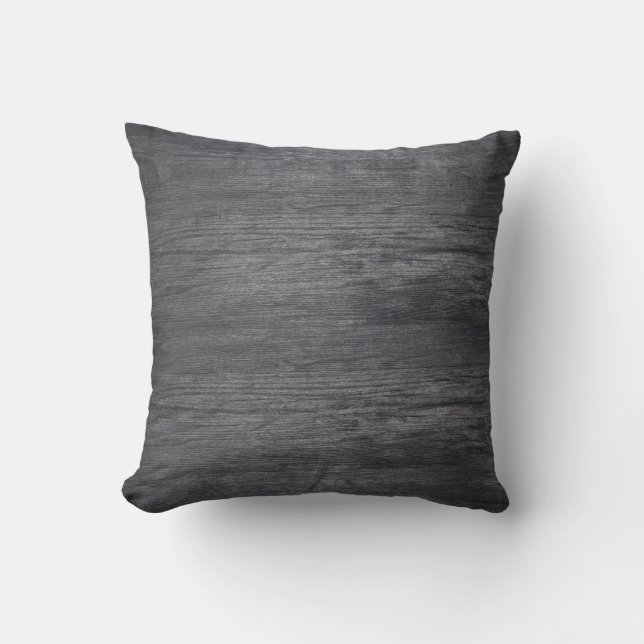 Trendy Chic Charcoal Wood Textured Cushion (Front)
