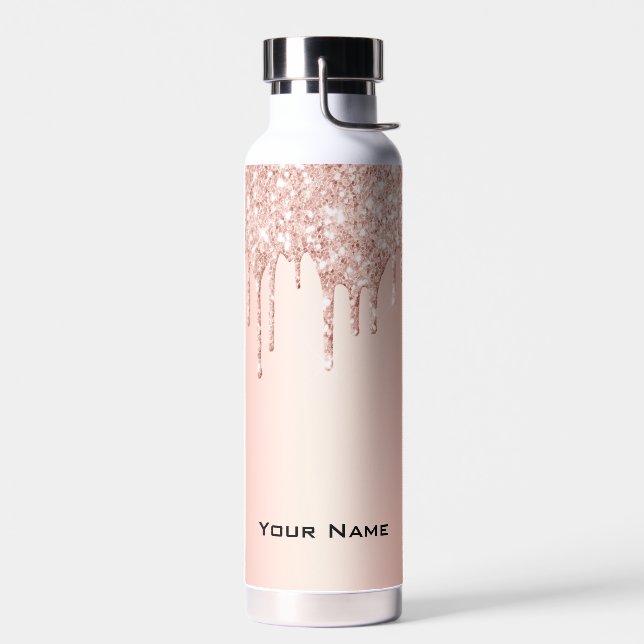 Trendy Chic Cute Rose Gold Custom Name Water Bottle (Left)