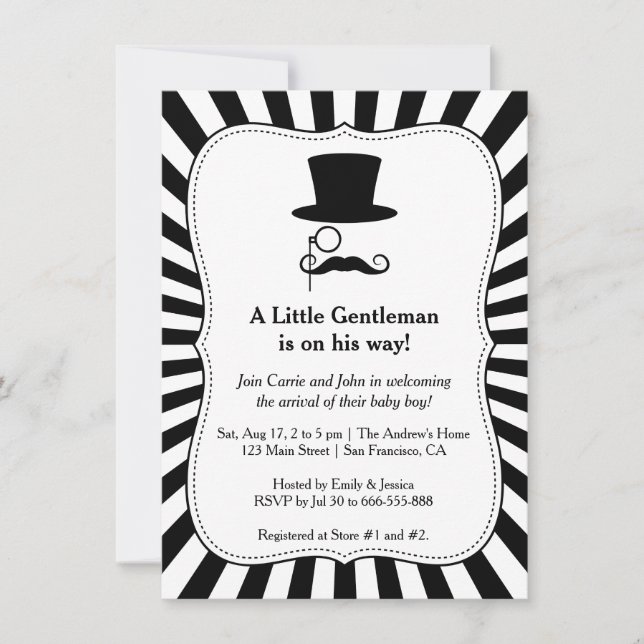 Trendy Chic Gentleman baby boy shower invitation (Front)