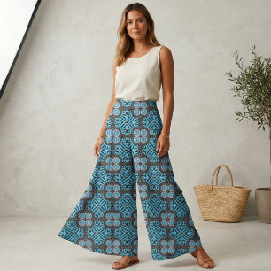 Trendy Chic Geometric Black and Turquoise Pattern Fabric