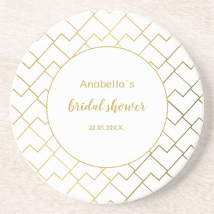 Trendy Chic Geometric Golden White Coaster
