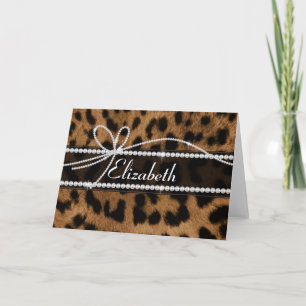 Trendy chic girly false brown black leopard animal note card