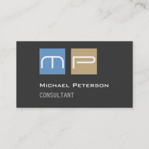 Trendy Chic Grey Blue Beige Monogram Business Card