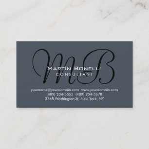 Trendy Chic Grey Monogram Consultant Business Card