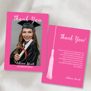 Trendy Chic Hot Pink Photo Graduation Thank You Card