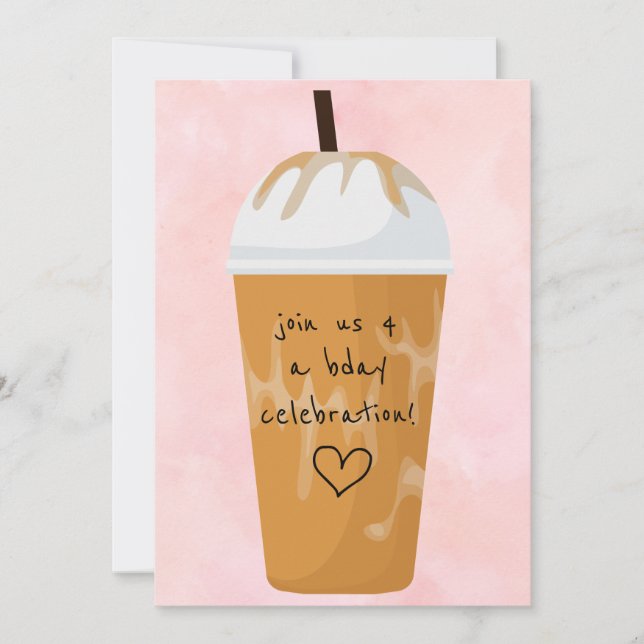 Trendy Chic Iced Coffee Pink Birthday Party Invitation (Front)