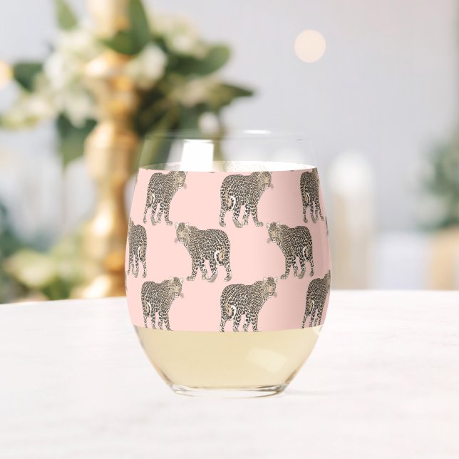 Trendy Chic Leopard Animal Pattern Stemless Wine Glass (Insitu (Wedding))