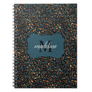 Trendy Chic Leopard Pattern Monogram Name Spiral Notebook