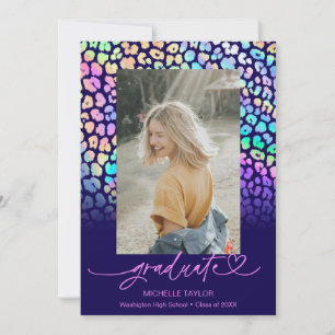 Trendy Chic Modern Leopard Photo Graduation Announcement