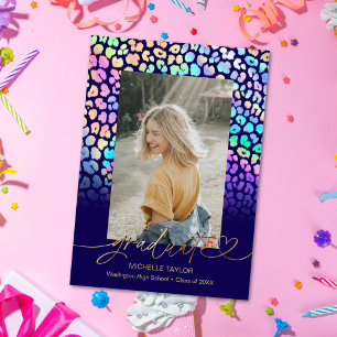 Trendy Chic Modern Leopard Photo Graduation Announcement