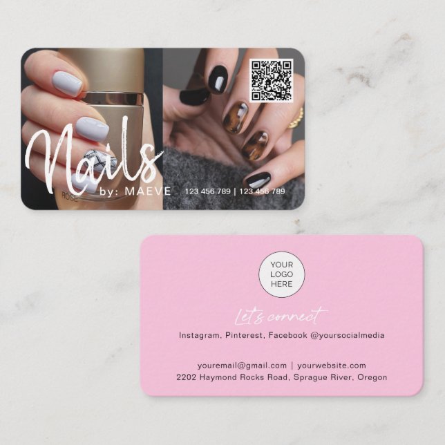 Trendy chic modern QR code nails photo Business Bu Business Card (Front/Back)