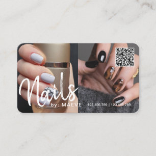 Trendy chic modern QR code nails photo Business Card