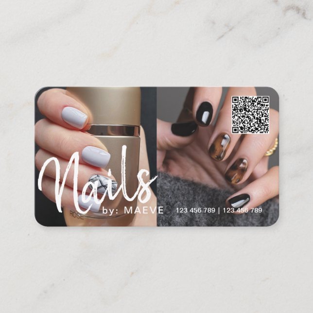 Trendy chic modern QR code nails photo Business Card (Front)
