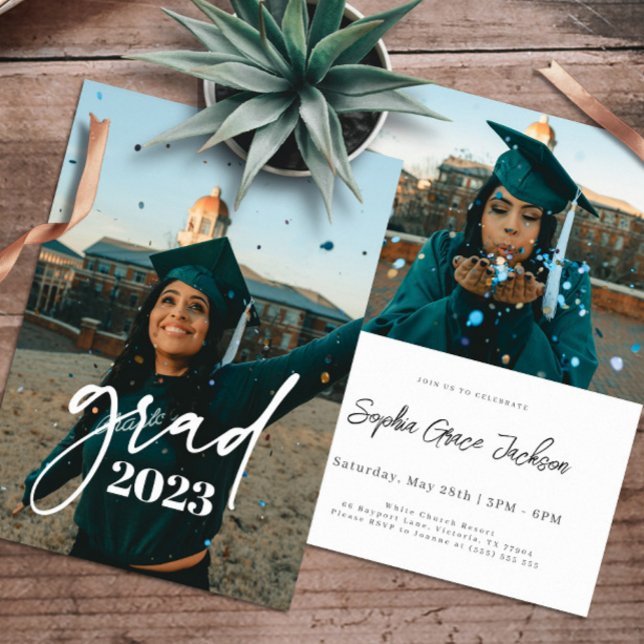 Trendy Chic Modern Typography Photo Graduation Invitation (Creator Uploaded)