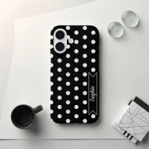 Trendy Chic Polka Dots Custom Name Black and White