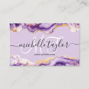 Trendy Chic Purple Monogram Makeup Artist Hair Business Card