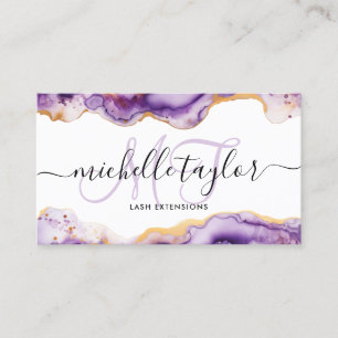 Trendy Chic Purple Monogram Makeup Artist Hair Business Card