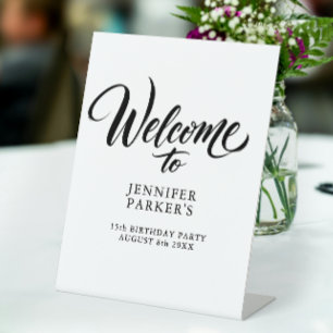 Trendy Chic Quinceanera Black Ink Calligraphy Pedestal Sign
