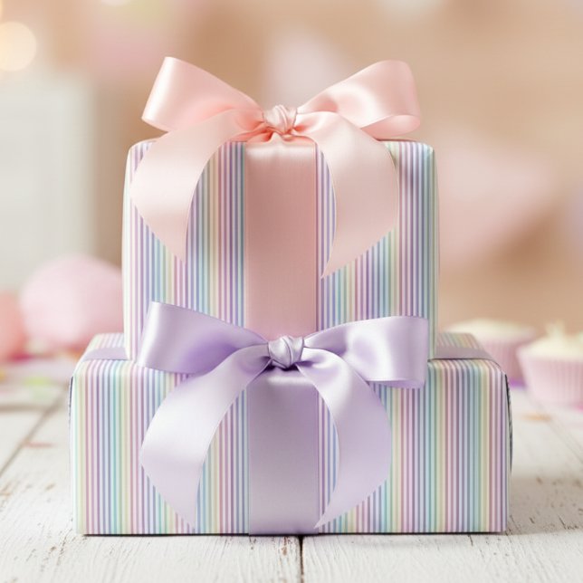 Trendy Chic Rainbow Stripes Wrapping Paper (Trendy Chic Colorful Rainbow Striped Pattern Feminine Birthday Gift Wrap. Multicolored Pinstripes)