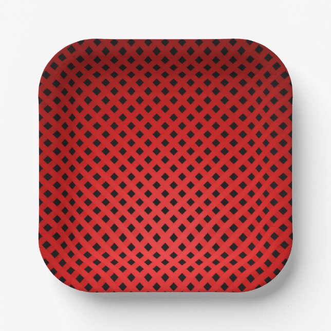 Trendy & Chic Red & Black Stripe Pattern Paper Plate (Front)