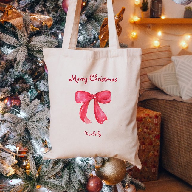 Trendy Chic Red Bow | Merry Christmas Tote Bag (Creator Uploaded)