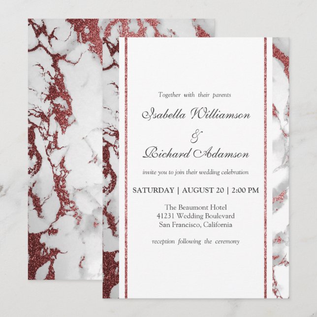 Trendy Chic Rose Gold Marble Wedding Celebration Invitation (Front/Back)