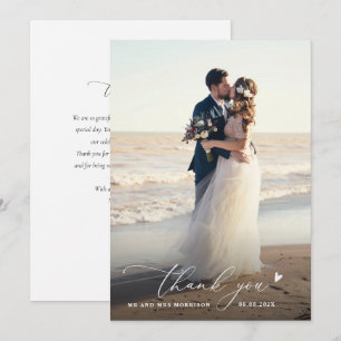 trendy chic script photo wedding thank you card