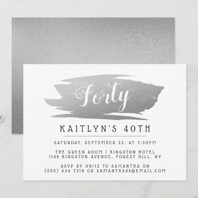 Trendy & Chic Silver Foil Ladies Birthday Invitation (Front/Back)