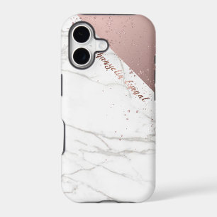 Trendy Chic White Marble Rose Gold Personalised