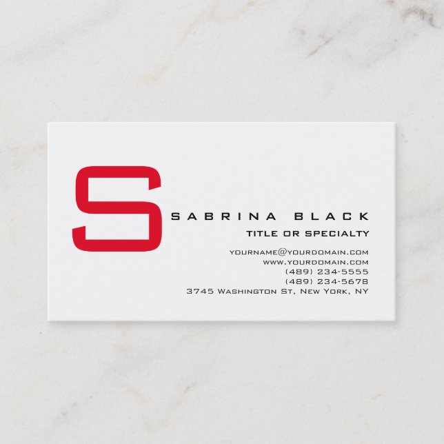 Trendy Chic White Red Monogram Business Card (Front)