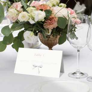 Trendy Chic White Ribbon Knot Off White Wedding Place Card