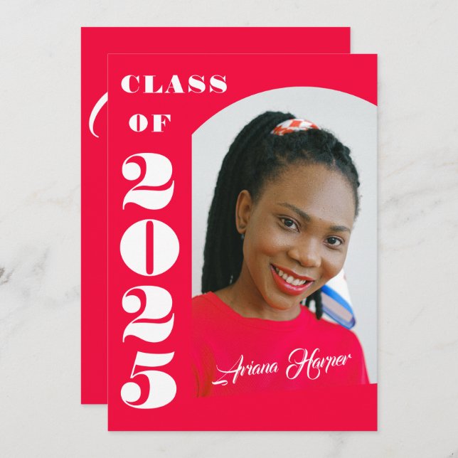 Trendy Chic White Script Pink Graduation Party Invitation (Front/Back)