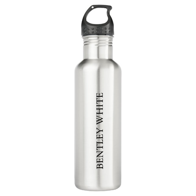 Trendy Chic White Stylish Simple Plain Your Name 710 Ml Water Bottle (Front)
