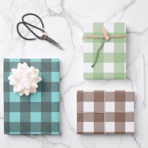 Trendy Chistmas plaid green blue and brown pattern Wrapping Paper Sheet
