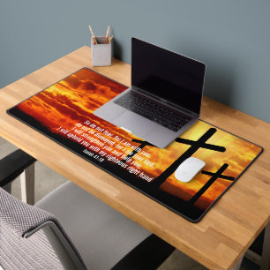 TRENDY CHRISTIAN BIBLE VERSE SUNSET CROSS DESK MAT