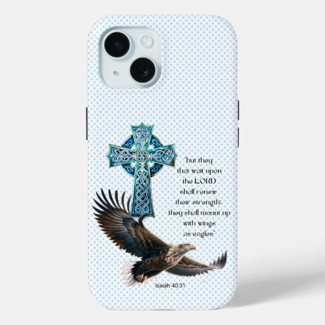 Trendy Christian Blue Dot Eagle Celtic Cross Case-Mate iPhone Case (Back)