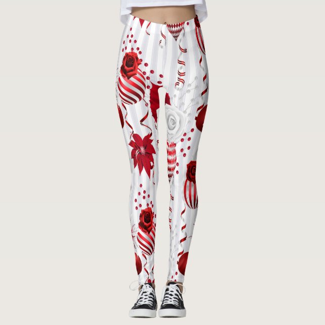 Trendy Christmas Balls and Poinsettia Leggings (Front)