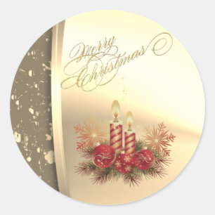 Trendy Christmas Candles, Balls, Pines ,Faux Gold Classic Round Sticker