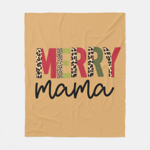 Trendy Christmas Colour Block Leopard Merry Mama  Fleece Blanket