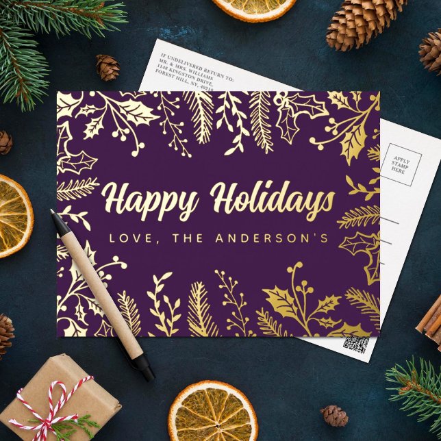 Trendy Christmas Foliage Real Foil Holiday Postcard (Creator Uploaded)