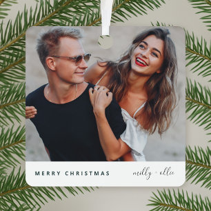 Trendy Christmas   Modern Stylish Couple Photo Metal Tree Decoration