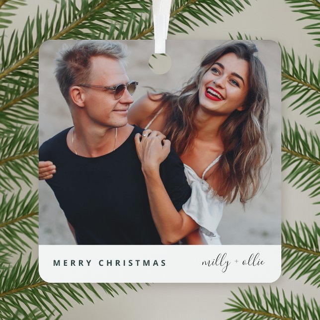 Trendy Christmas | Modern Stylish Couple Photo Metal Tree Decoration (Creator Uploaded)